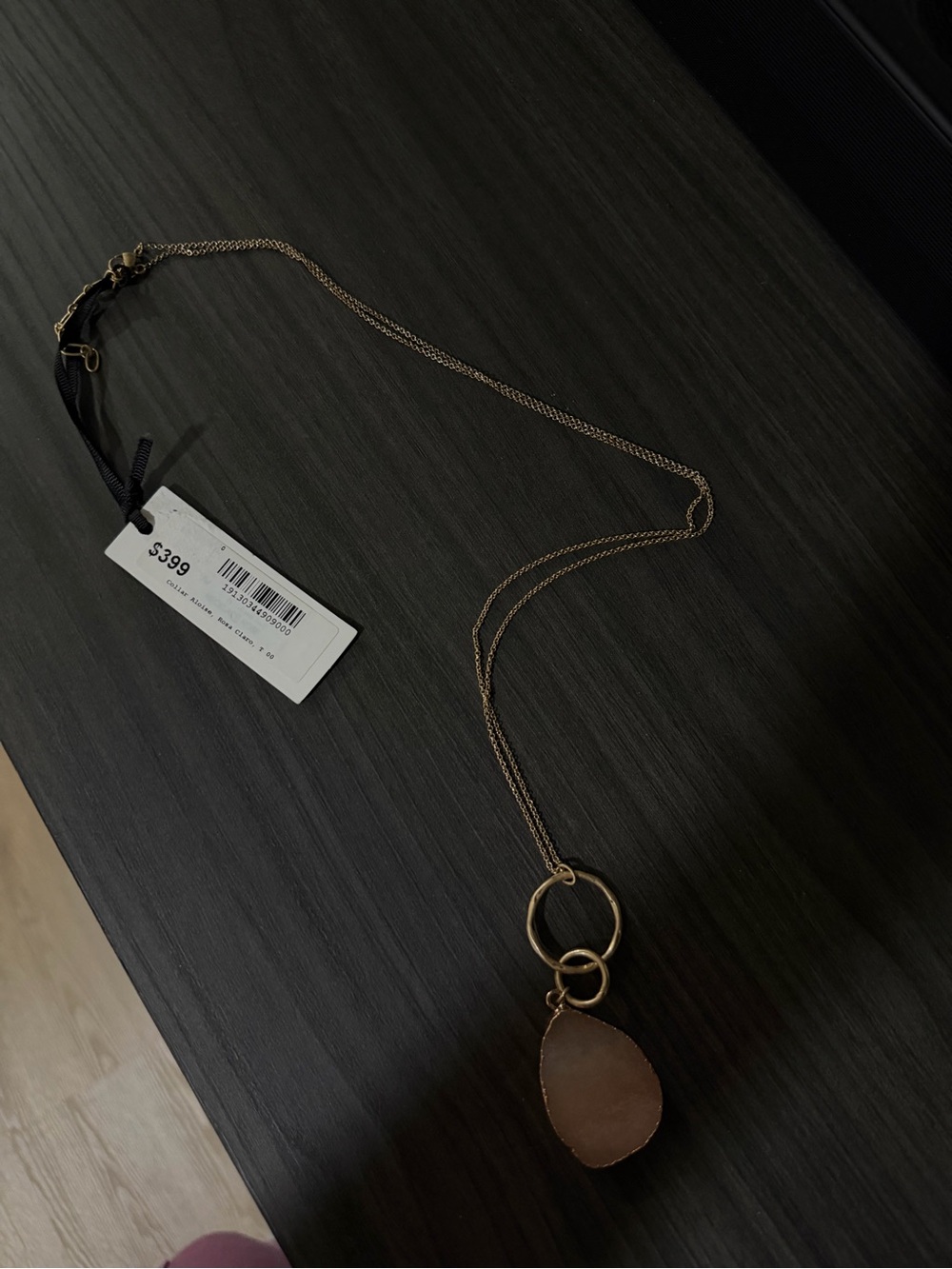 Gold Tone Necklace with Brown Teardrop Pendant